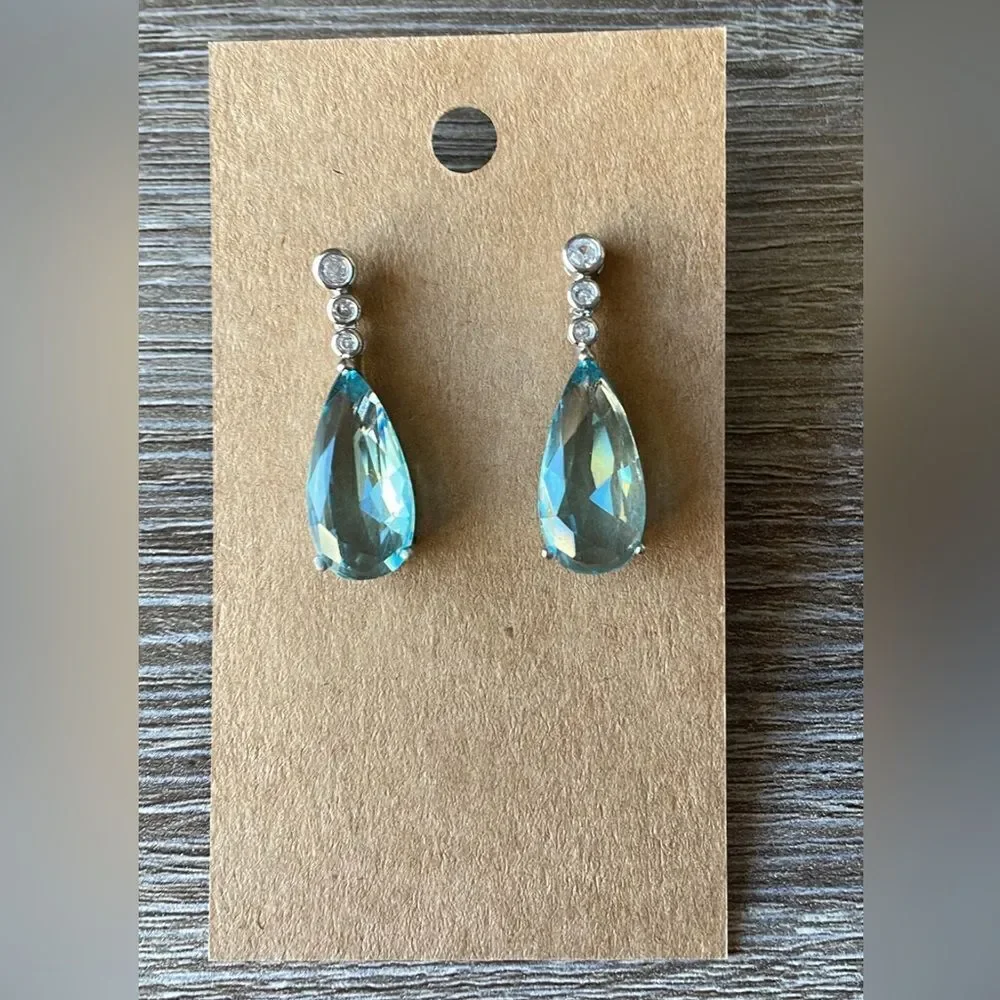 Blue stone drop earrings A76 - Picture 2 of 4